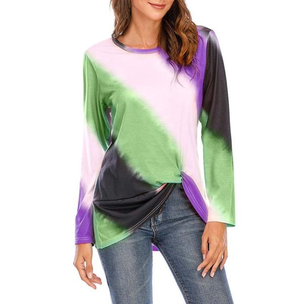

women's t-shirt women casual long sleeve crewneck soft comfortable tee colorful fall tunic clothes mujer gradient color, White
