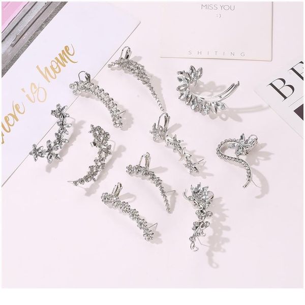 

delicate women no piercing crystal rhinestone ear cuff wrap stud clip earrings for female girl trendy earrings jewelr jllbcm, Silver