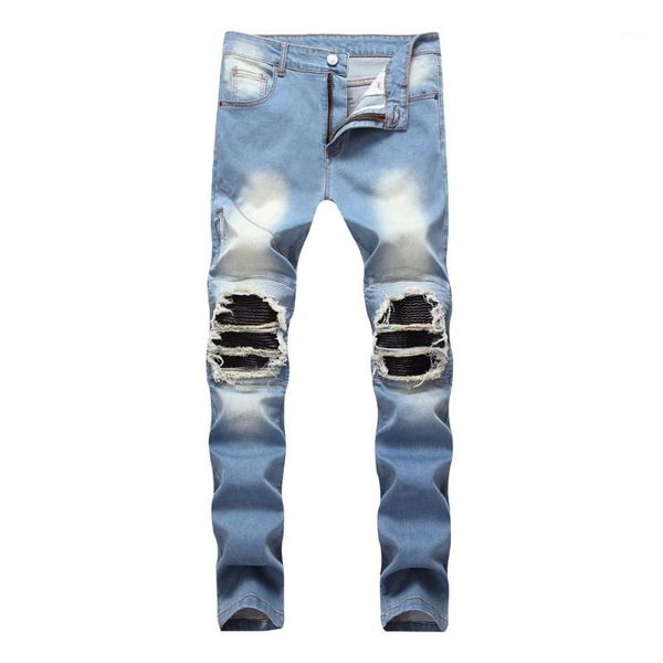 

men's jeans spliced men business denim trousers skinny masculino1, Blue
