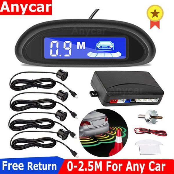 

2020 car parking radar monitor detector system car parktronic led parking sensor with 4 sensors reverse backup backlight display1