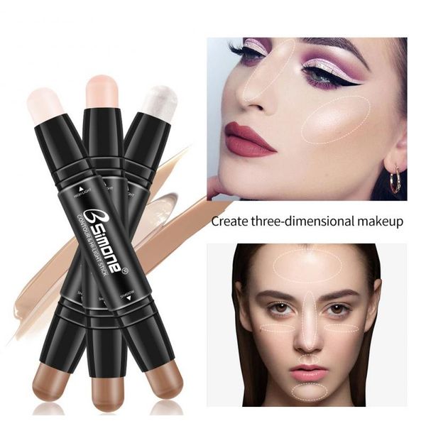 

1pcs foundation base contour stick pen facial double head highlight bronze shimmer shine face makeup color women cosmetic bbypuf