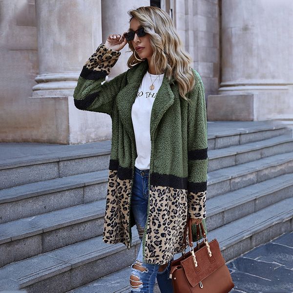 

european and american 2020 autumn and winter jackets flocking fashion mid-length plush jacket women, Black