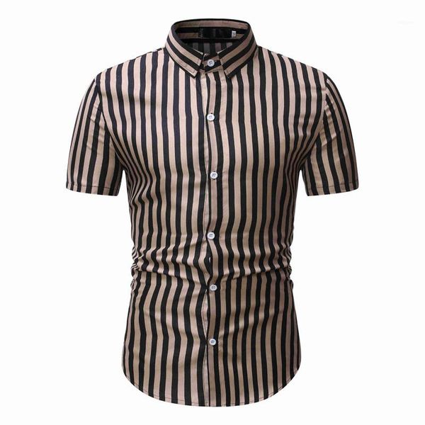 

casual short sleeved lapel neck button shirts casual fashion mens shirts striped print designer men shirts summer, White;black