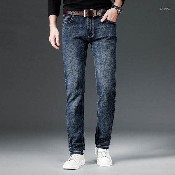 

2020 autumn men's jeans classic stretch blue business casual denim pants slim fit straight long trousers gentleman cowboys,20391