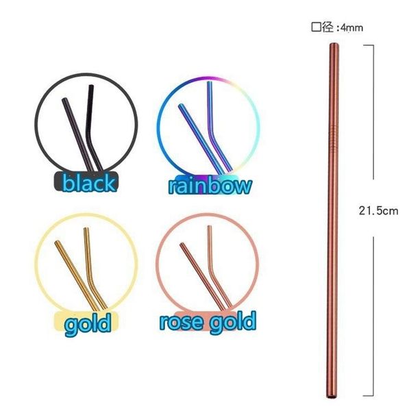 

friendly rainbow stainless eco steel multi-color 8.5inch metal reusable drinking straws for tumblers cups mugs