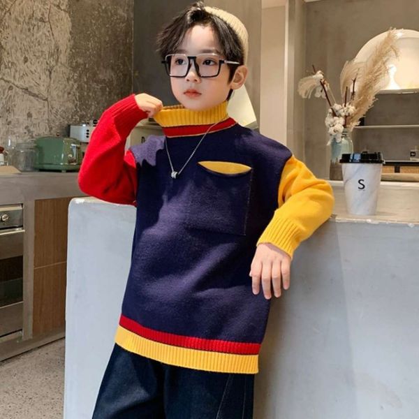

collar thickened 2020 warm new high zhongda children's autumn and winter boys' sweater pullover, Blue