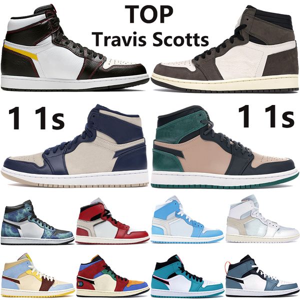 

box 1 og jumpman basketball shoes white x 1s travis scotts bio beige midnight navy light cream tie dye men women sneakersfast sh