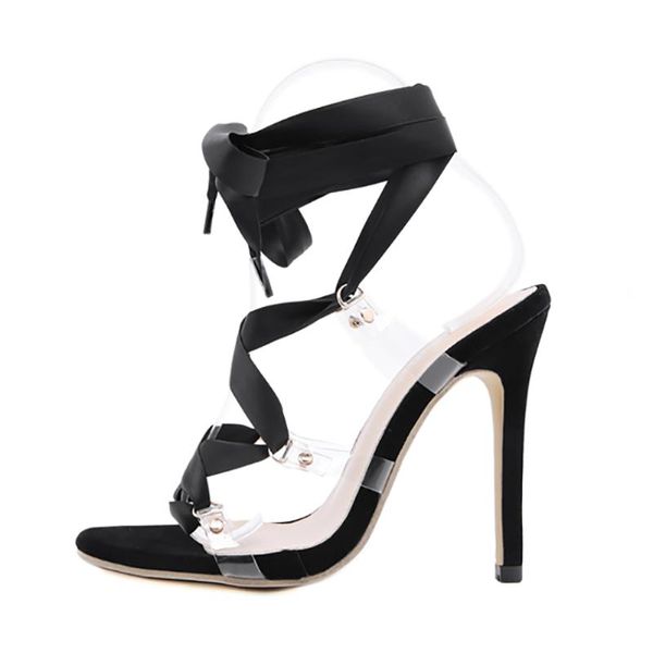

summer women clear heels sandals fashion new gladiator party shoes ankle strap stilettos heels consice height size 35-42, Black