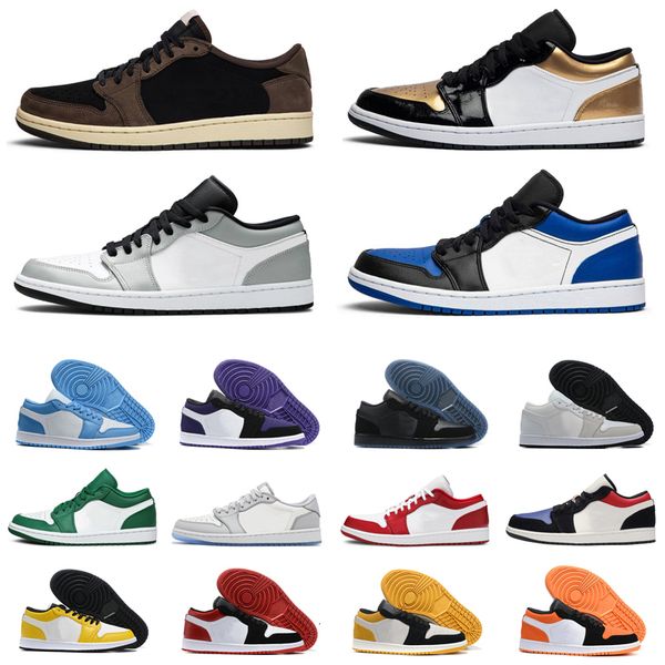 

jumpman 1 1s low men basketball shoes unc reverse bred black toe mocha smoke wolf grey pine green mens women trainers sports sneakers, White;red