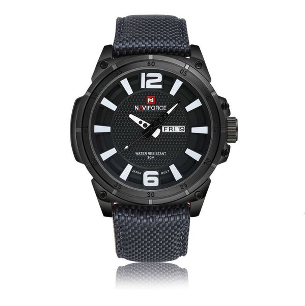 

men's naviforce strap 9066 watch nylon waterproof quartz calendar men's watch business men's watch, Silver