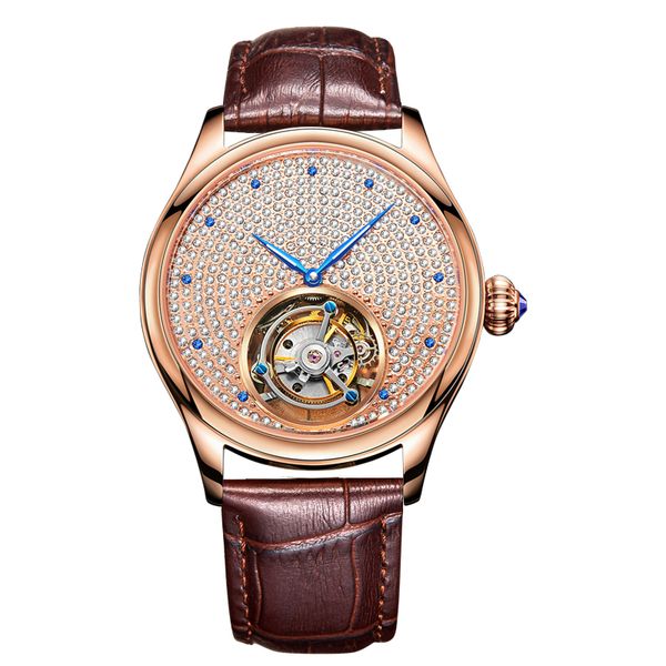 

tourbillon watch fashion business men watches automatic mechanical hollow out creative unique gift gypsophila male, Slivery;brown