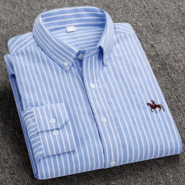 

men's casual shirts 100% cotton striped long sleeved soft oxford leisure regular fit classical business male, White;black