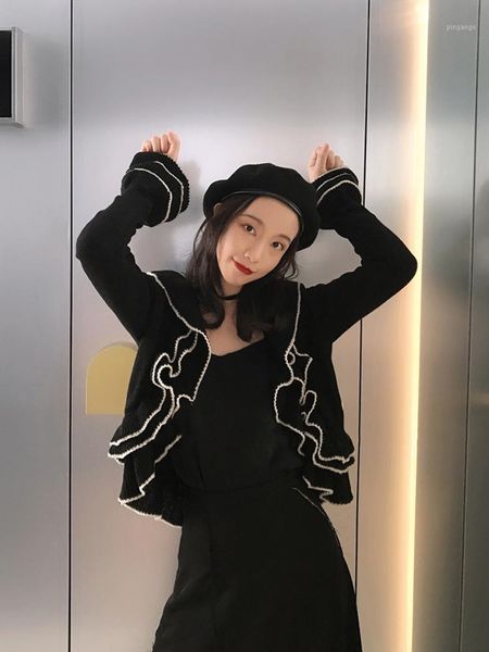 

falbala sweater 2021 new women horn sleeve v-neck sweet knitted cropped cardigan winter unique design sweaters1, White