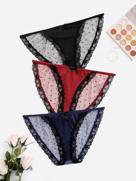 

3pack plus contrast lace mesh panty k1oy#, Black;white