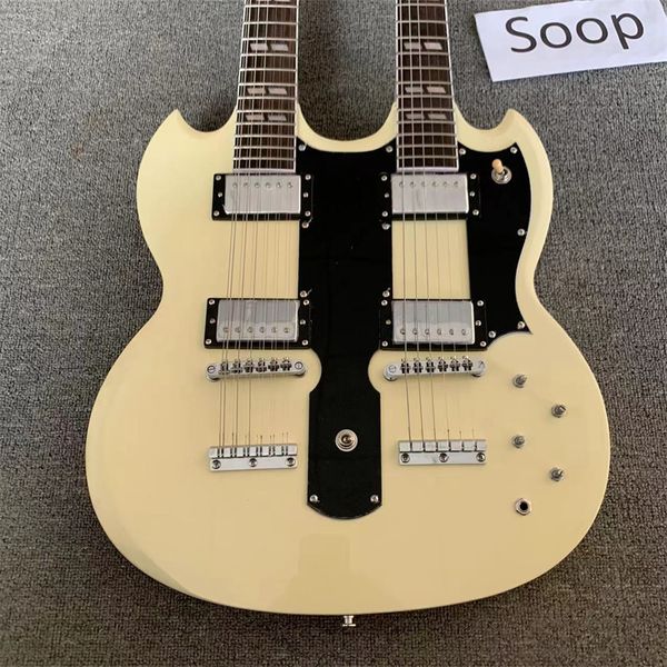 

electric guitar, double head, white, 12 string + 6 string, silver hardware
