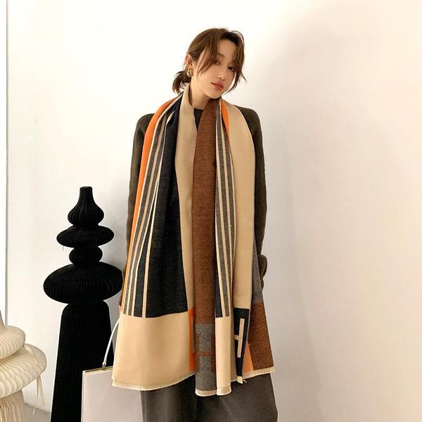 

scarves orange pink bandana winter warm soft blanket bufanda shawls wraps printed thicken cashmere lady female women, Blue;gray