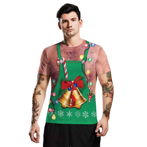 

2020 new christmas bell 3d digital printing men's t-shirt large short sve, Black