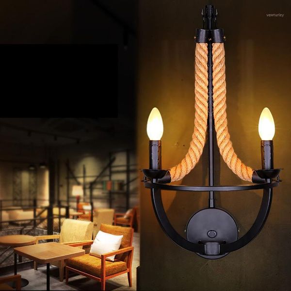 

wall lamp retro rope personality bedside of restaurant cafe shop, wrought iron antique wall1