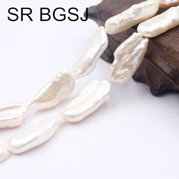 

sr 9x26mm baroque biwa white natural freshwater pearl diy beads strand 15" t200507