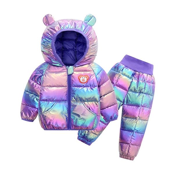 Зимний детский теплый костюм на молнии + брюки чистый цвет снежная куртка для мальчиков и девочек 6 месяцев - 5 лет 21224