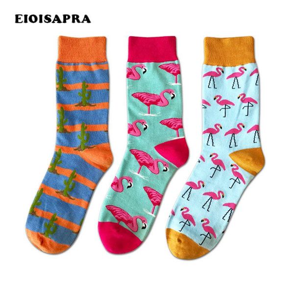 

eioisapra]creative flamingos cactus men socks cotton colorful wedding socks funny animal print mens gift for meias, Black