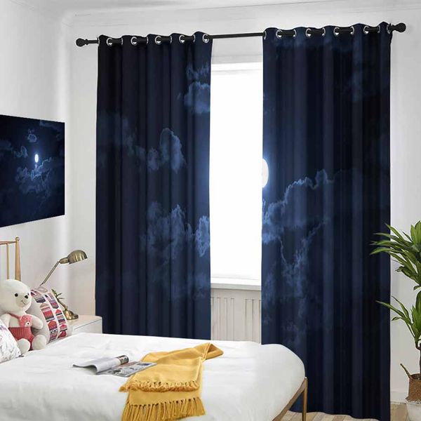 

thermal insulated room darkening window shade full moon appearing among dark clouds scenic mysterious midnight dusk foggy heavens curtain