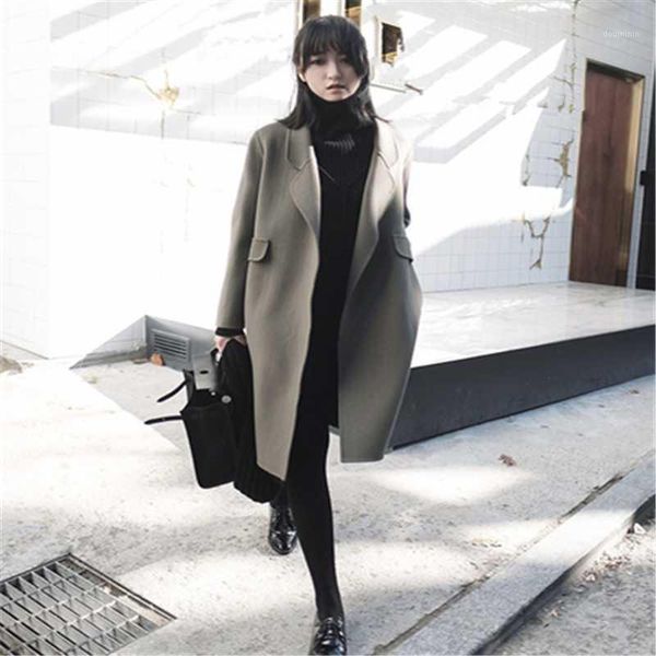

winter coat and jacket 2019 women elegant gray cashmere coat cape female wool fashion jacket korean warm long cloak autumn1, Black