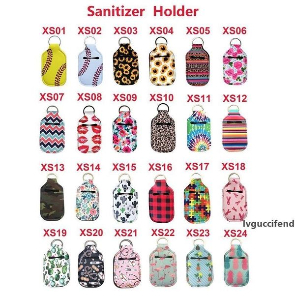 

6n07neoprene sanitizer keychain bags 30ml 10.3*6cm key rings hand soap bottle holder 24 colors