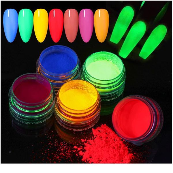 

6box/set fluorescen gradient nail glitter neon powder shinny pigment dust power for uv gel polish diy nail art dec qylznl, Silver;gold