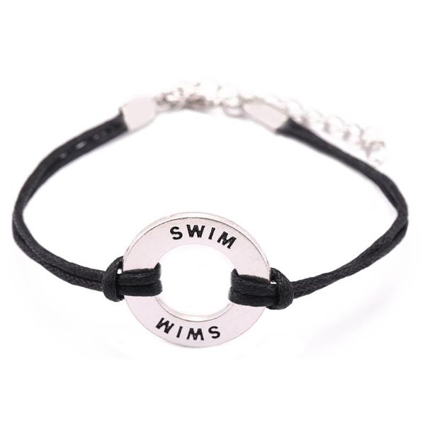 

charm bracelets dawapara black wax cord bracelet swim word round hand-woven handmade women or men jewelry, Golden;silver