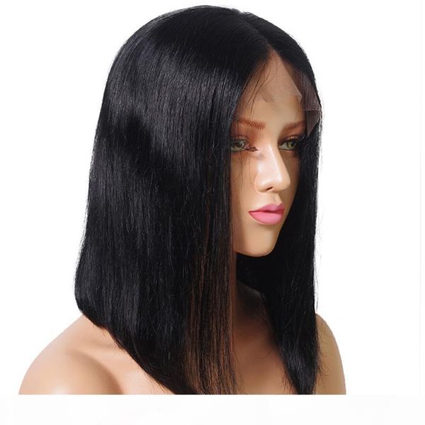 

pre plucked human hair short bob wigs for black women brazilian virgin hair lace front human hair wigs natural color can be dyed, Black;brown
