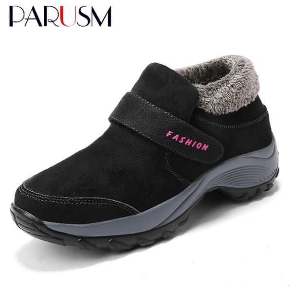 

women snow boots gothic winter shoes warm plush ankle boots punk goth female casual shoes wedge snow boots waterproof y200915, Black