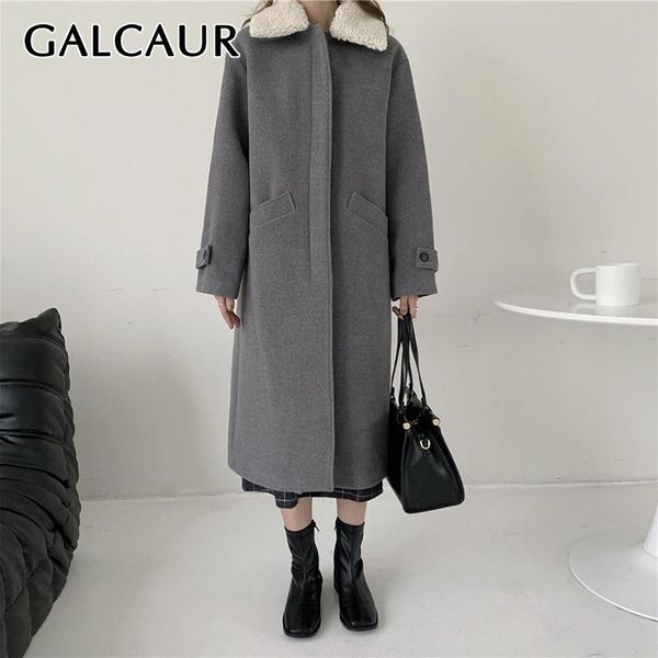 

galcaur старинные пальто для женских отводов лоскутная лоскутная бамбушка воротник с длинным рукавом негабаритные толстые женские 2020 зимня, Black