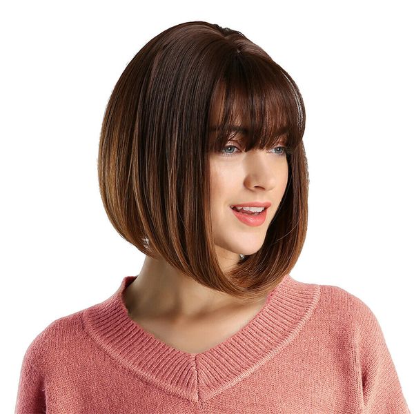 

12inch bob wigs short straight synthetic hair wig for women heat resistant, Black