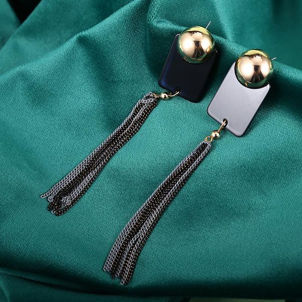 

S925 needle Korean New black long fashion Acrylic long Fan drop Earrings for women metal trendy party gift jewelry party gift, Silver