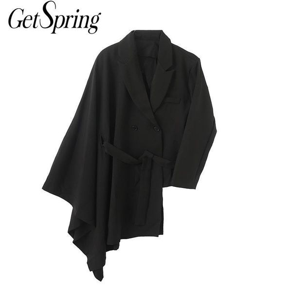 

getspring women blazer asymmetric ladies black blazer coat loose long women's suit jacket fashion irregular jacket autumn, White;black
