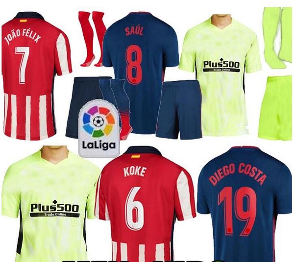 

morata jersey 19 20 football shirts joao felix diego costa saul koke soccer jersey men shirts camiseta, Black;yellow