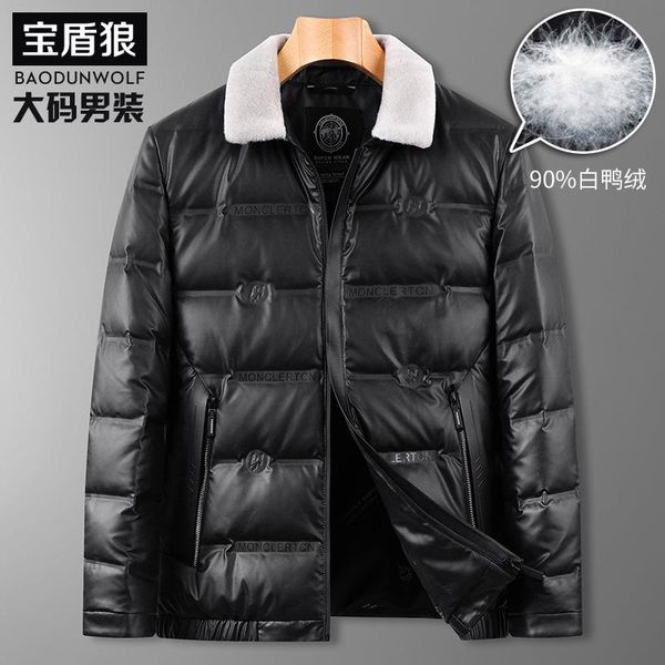 

youth fashion plus size men's down jacket extra large fat man autumn and winter men's wool lapel down coat, Black