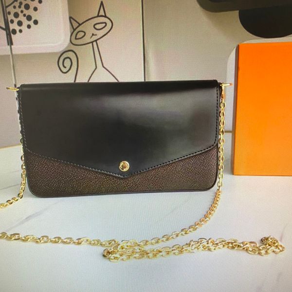 

n60235 3 quality leather wallets hasp strap shoulder handbag women chain holder real box card bags purse with crossbody pieces set modk