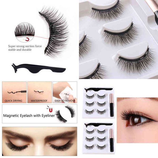 

fake eyelashes 3d magnetic eyelashes eyeliner eyelash curler 5 magnet natural false with makeup faux cils 220226