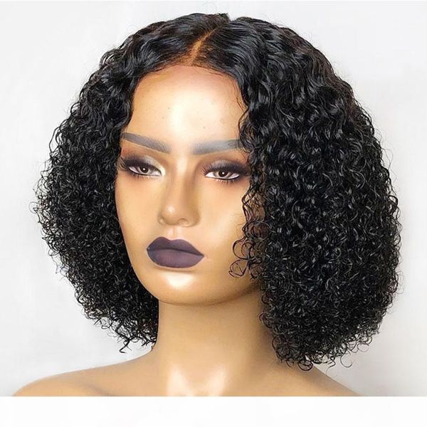 

kinky curly wig bob lace front wigs pre plucked 13x4 lace front human hair wigs for women 150 180 density remy hair m, Black;brown