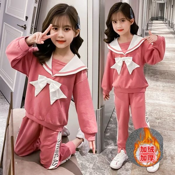 

girls autumn and winter net red navy collar love sweater set 2020 new korean version of zhongda children's fashionable clothes, White
