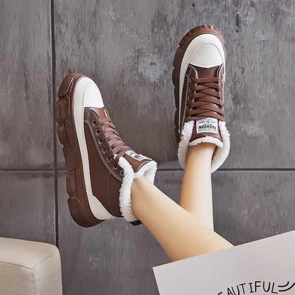 

boots winter woman 2021 high warm cotton sneakers shoes thick soled increased cashmere casual, Black