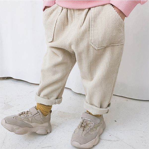 

autumn korean style pure color toddlers kids corduroy pants baby girls boys loose pants casual children trousers lj201019, Blue