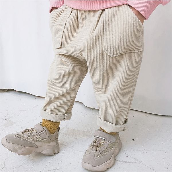 Outono estilo coreano cor pura crianças crianças corduroy calças bebê meninas meninos solto calças unisex casual crianças calças lj201019