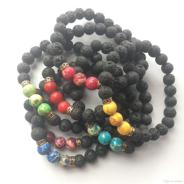 

natural lava charm rock stone turquoise tiger eye beads fashion jewelry crafts men chakra braceletm4ph, Black