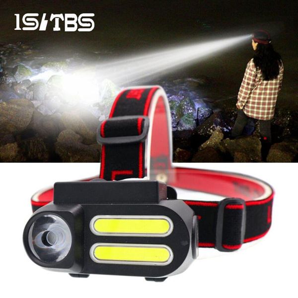 

led headlamp super bright headlight 2*cob+xpe outdoor waterproof usb rechargeable 18650 battery camping fishing flashlights
