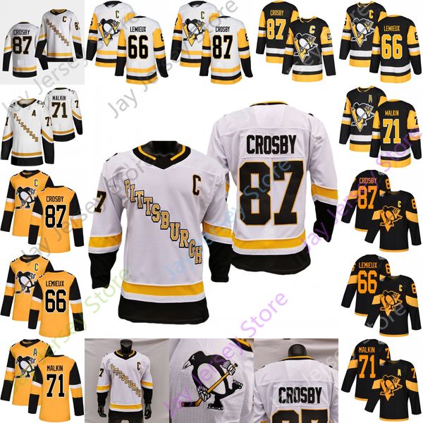

2021 pittsburgh penguins ice hockey jersey mario lemieux evgeni malkin 87 sidney crosby size s-3xl all stitched, Black;red