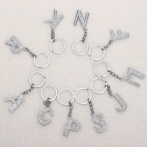 

alphabet crystal rhinestone fashion key ring metal new initial letter key chain keychain 26 letters, Slivery;golden
