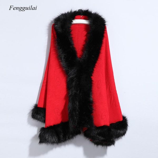 

winter fur coat women cape plus size crochet poncho autumn winter faux fur cape coat warm outwear black